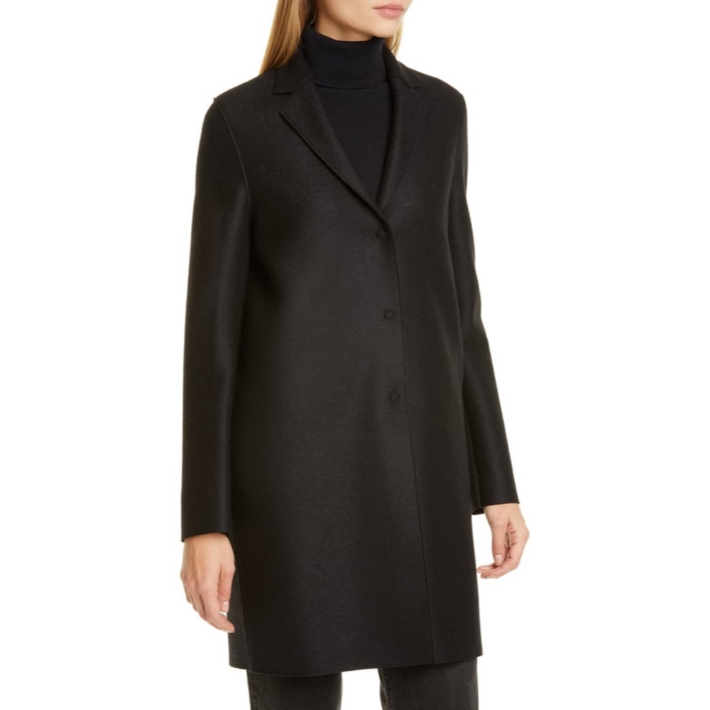 Harris Wharf London Black Pressed Wool Trench Coat